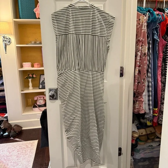 Veronica Beard Striped Asymmetric-Button Midi Dress Green White size 16 - Picture 10 of 15